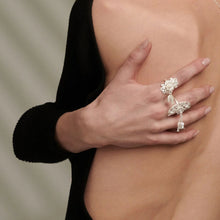 Load image into Gallery viewer, SANLUYI Handmade Adjustable Silver filigree Rings with fish and bloom shaped hangings