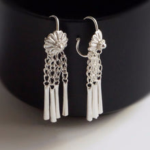 Load image into Gallery viewer, Handmade Ethnic Floral Tassel Silver Earrings
