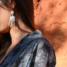 Load image into Gallery viewer, SANLUYI Silver Earrings with knitting flower and hanging strings