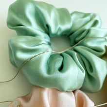 Load image into Gallery viewer, LUXE 100% Pure Mulberry Silk Large Hair Scrunchie-( Sea Green , 30 momme)