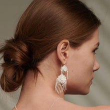 Load image into Gallery viewer, SANLUYI Silver Earrings with knitting flower and hanging strings