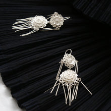 Load image into Gallery viewer, SANLUYI Silver Earrings with knitting flower and hanging strings