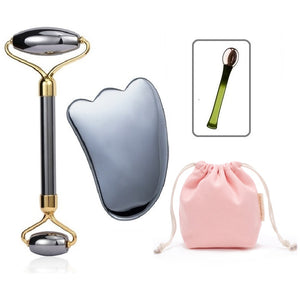 SAEEYCUE Lux Terahertz Stone Gua Sha Set Massager Scraping Tools Face Roller Facial Energy Beauty Tools