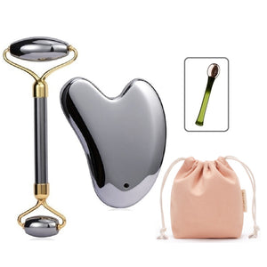 SAEEYCUE Lux Terahertz Stone Gua Sha Set Massager Scraping Tools Face Roller Facial Energy Beauty Tools