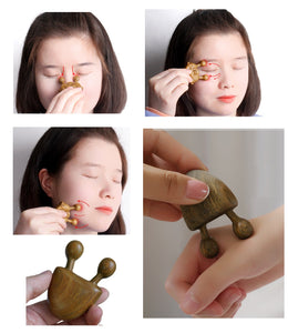 Authentic Green Sandalwood Eye Roller Facial Massage Tool for Eyes Face Nose and Jawline