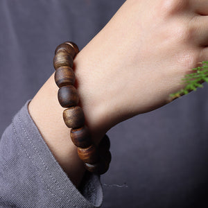 Green Kynam Agarwood Bracelet from Hainan 12mm Diameter Beads Genuine Wild Agarwood