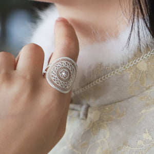 SANLUYI Handmade Adjustable Silver filigree Rings