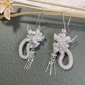 SANLUYI Exceptional Collection- Silver Dragon Head Earrings Handmade Earrings
