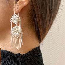 Load image into Gallery viewer, SANLUYI Silver Earrings with knitting flower and hanging strings
