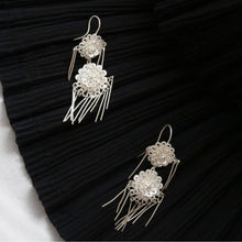 Load image into Gallery viewer, SANLUYI Silver Earrings with knitting flower and hanging strings
